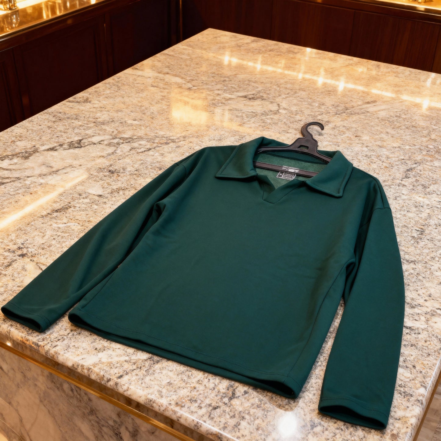 Forest Green Relaxed Fit V-Split Collar Top