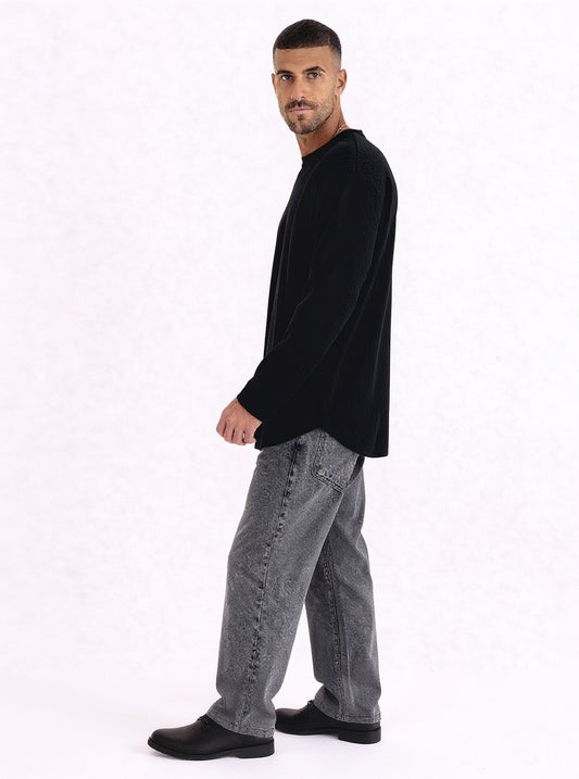 Ribbed Black Top – Rounded Cut