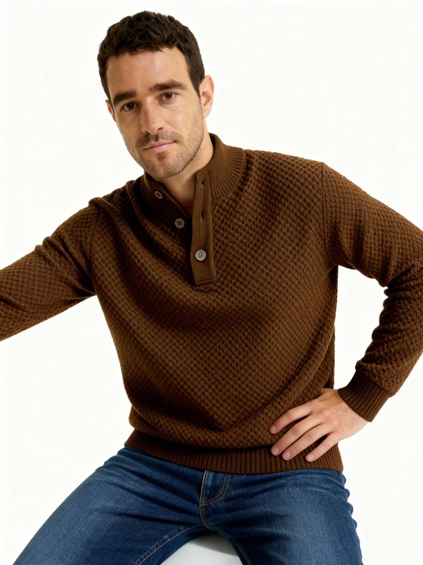 Brown textured knit sweater