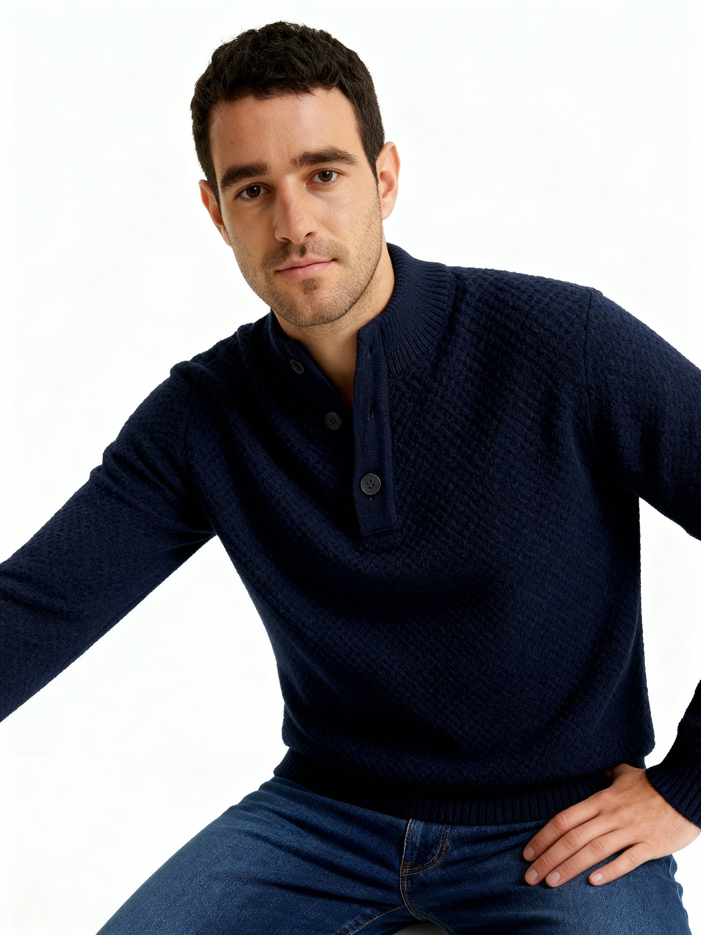 Navy Textured Knit Sweater