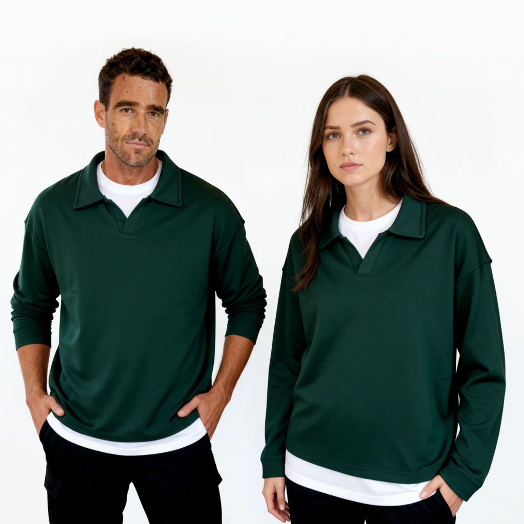 Forest Green Relaxed Fit V-Split Collar Top