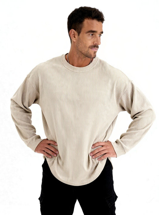 Ribbed Beige Top – Rounded Cut