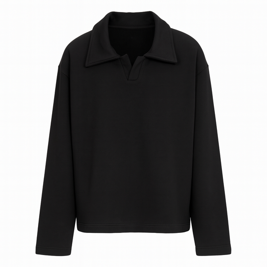 Black Relaxed Fit V-Split Collar Top