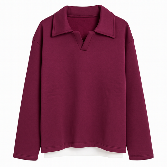 Burgundy Relaxed Fit V-Split Collar Top