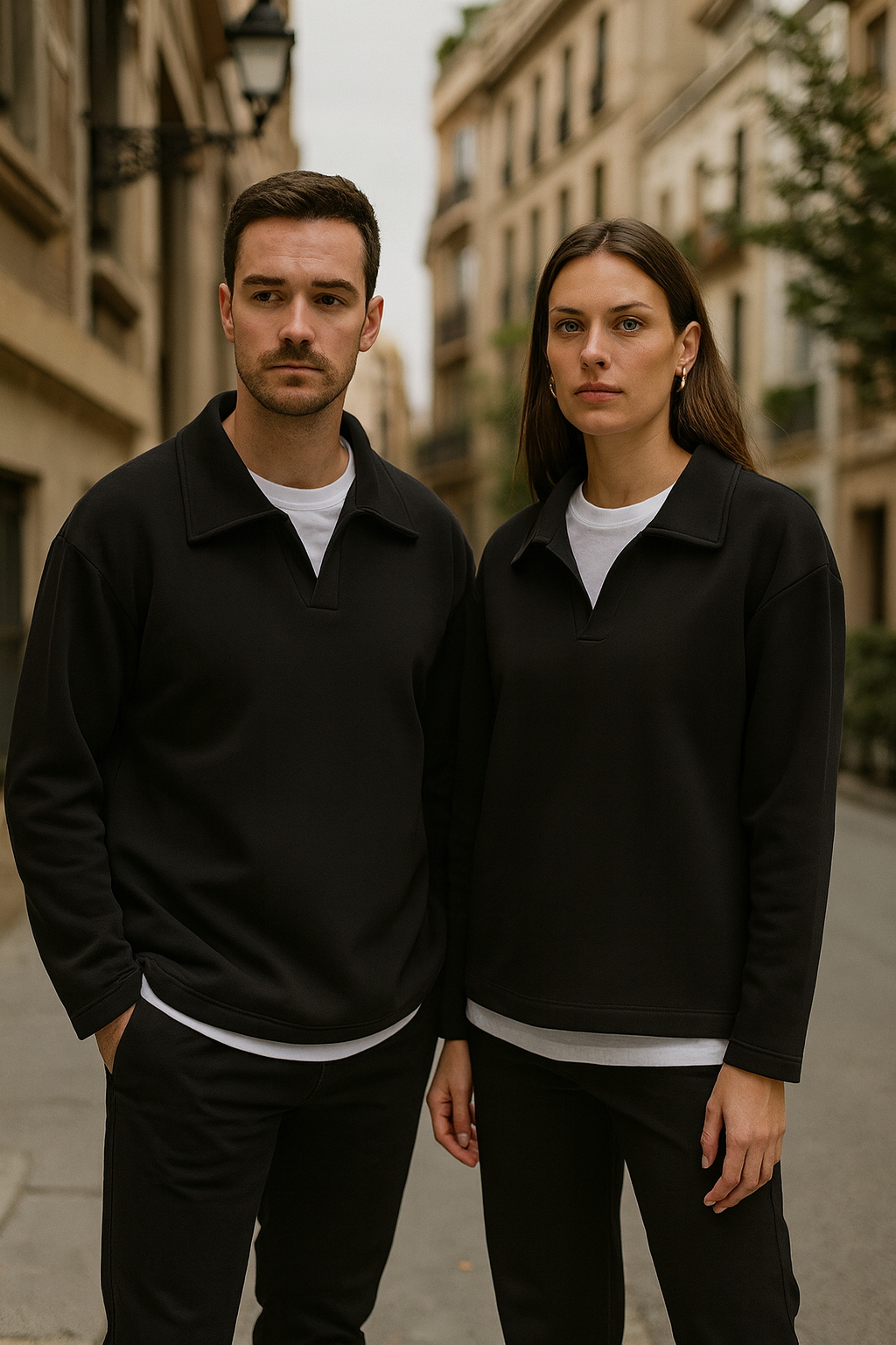 Black Relaxed Fit V-Split Collar Top