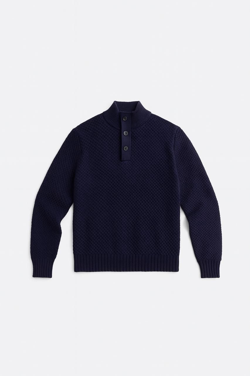 Navy Textured Knit Sweater
